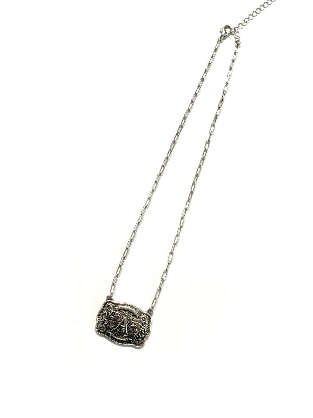 Western Belt Buckle Initial Necklace: A