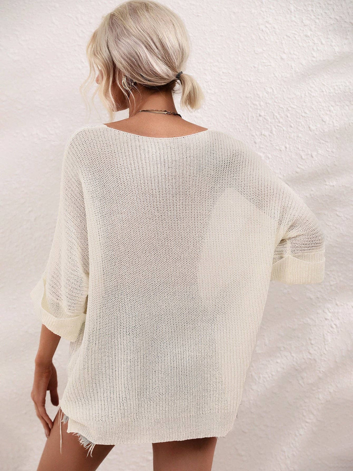 Ladies Mid Sleeves Hollow Out Daily Blouse E2290: Black / L