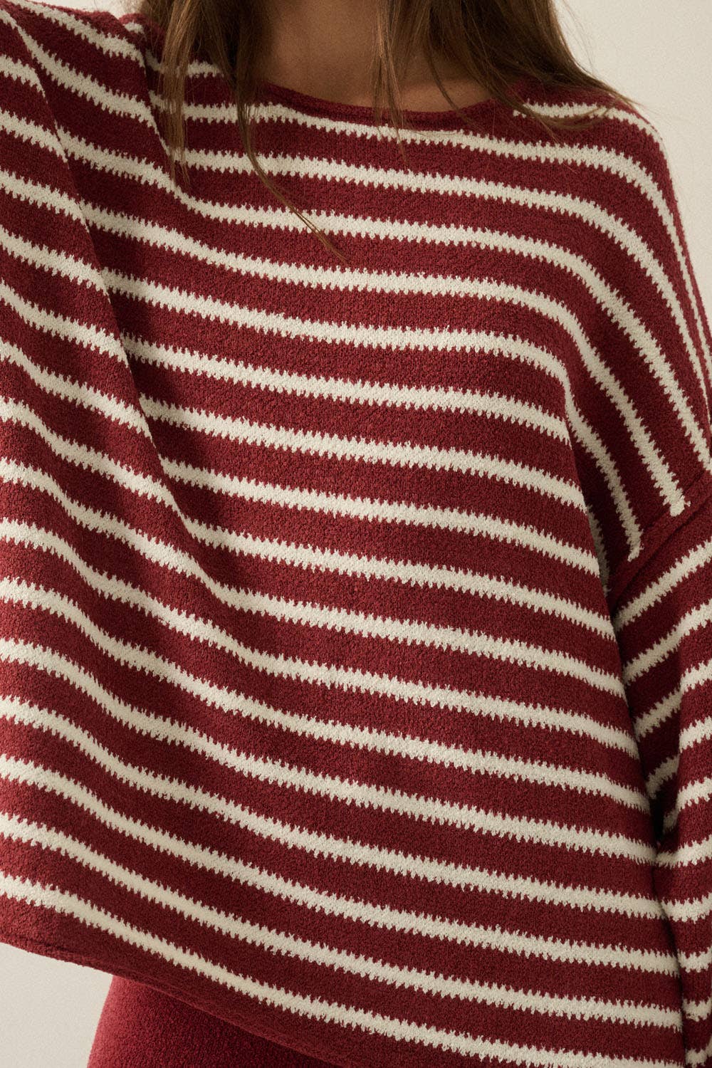 Striped Textured Knit Oversized Sweater: Midnight-Grey / M