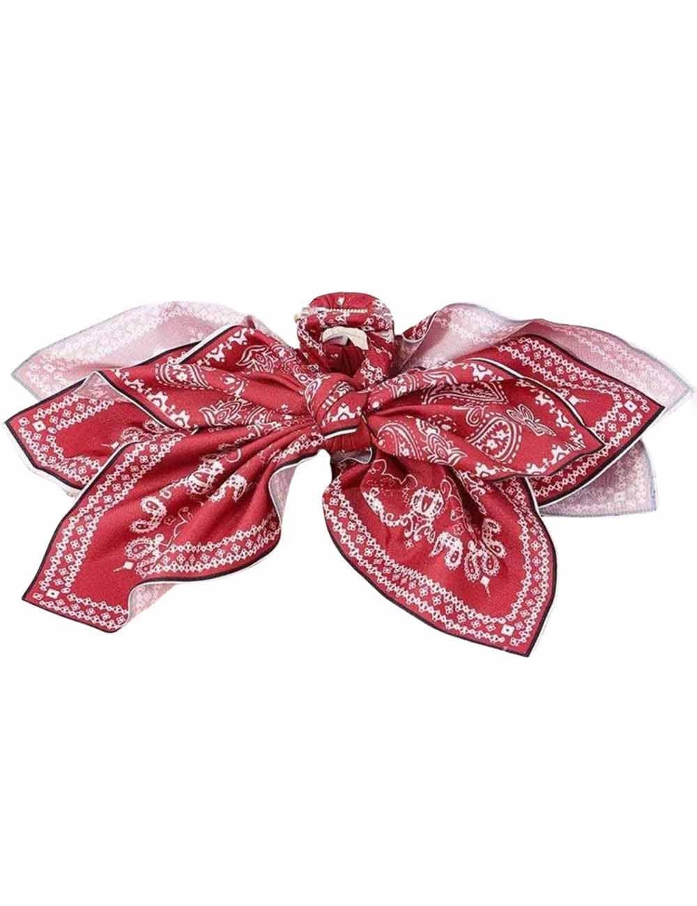 Ladies Chic Paisley Floral Print Bow Knot Hair Clip: Brown / OS