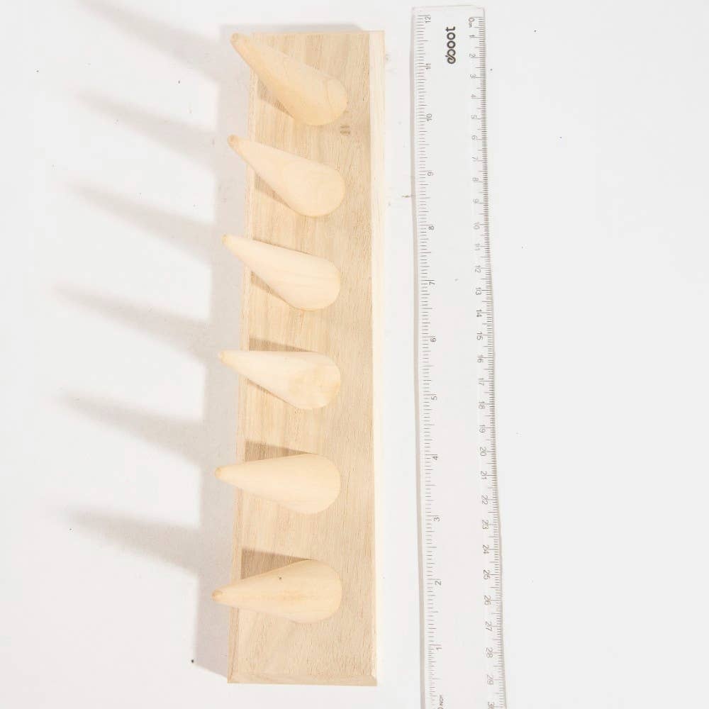 Natural Wood Six Finger Ring Cone Display Stand: WOOD