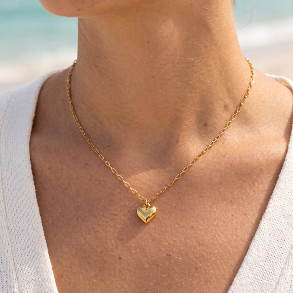 Gold Paperclip chain with heart charm