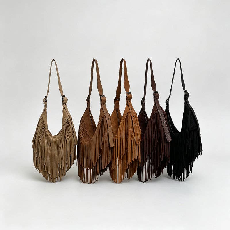 Layered Fringe Shoulder Bag: Coffee / F