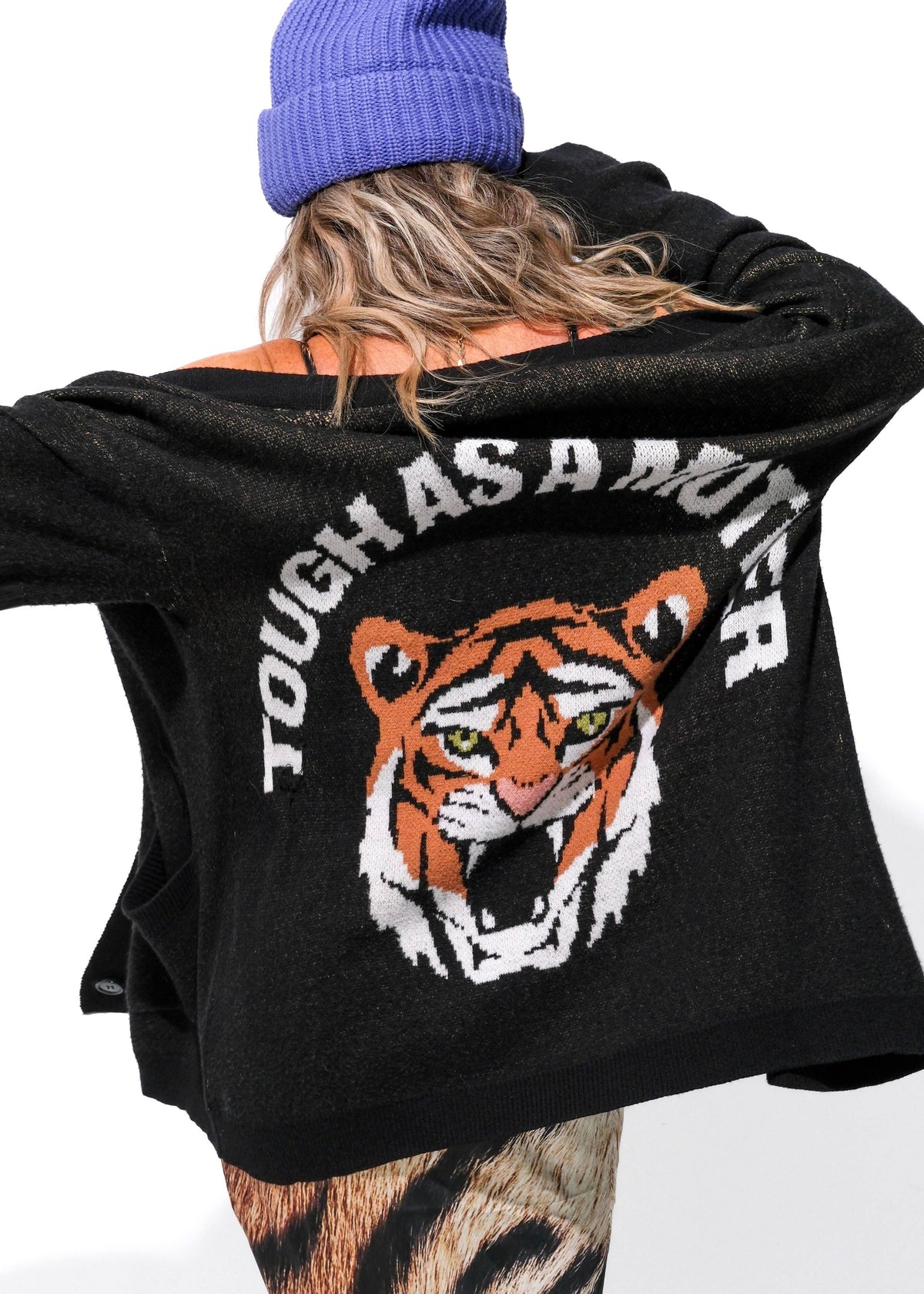 TOUGH AS A MOTHER CARDIGAN: Black / S/M