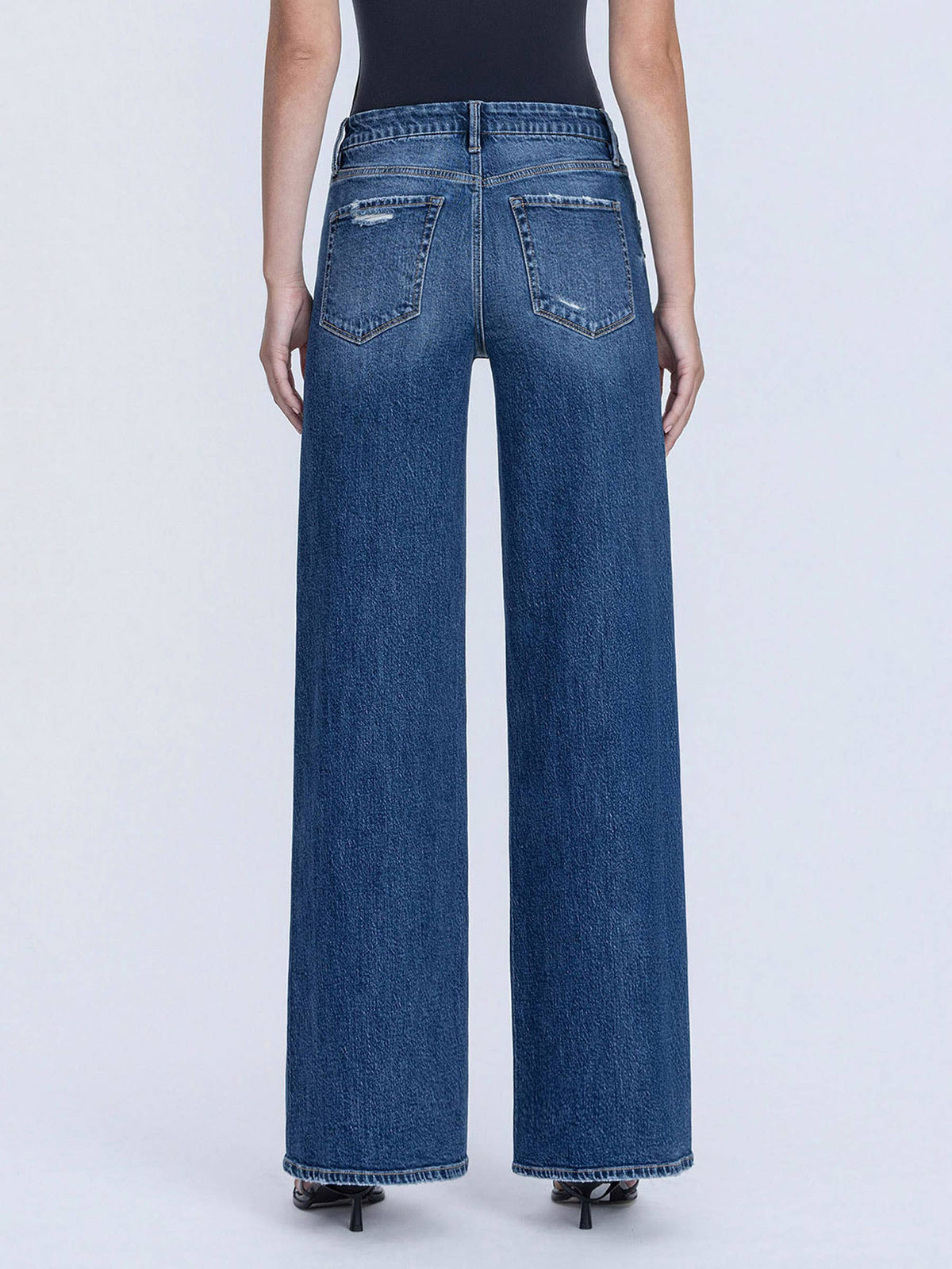 HIGH RISE DARK SEAMLESS WAISTBAND WIDE LEG JEANS T7148: NICEST / 28