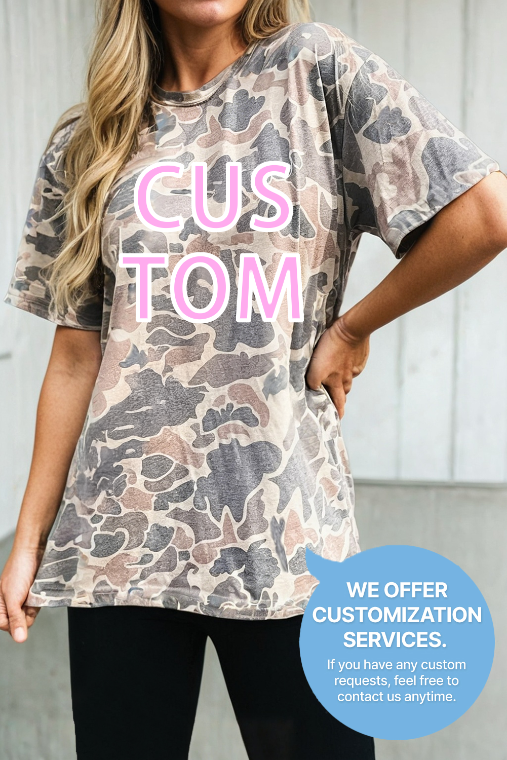 LAS Retro Camouflage Custom Women Casual T Shirt (S-4X): Custom / Missy / S