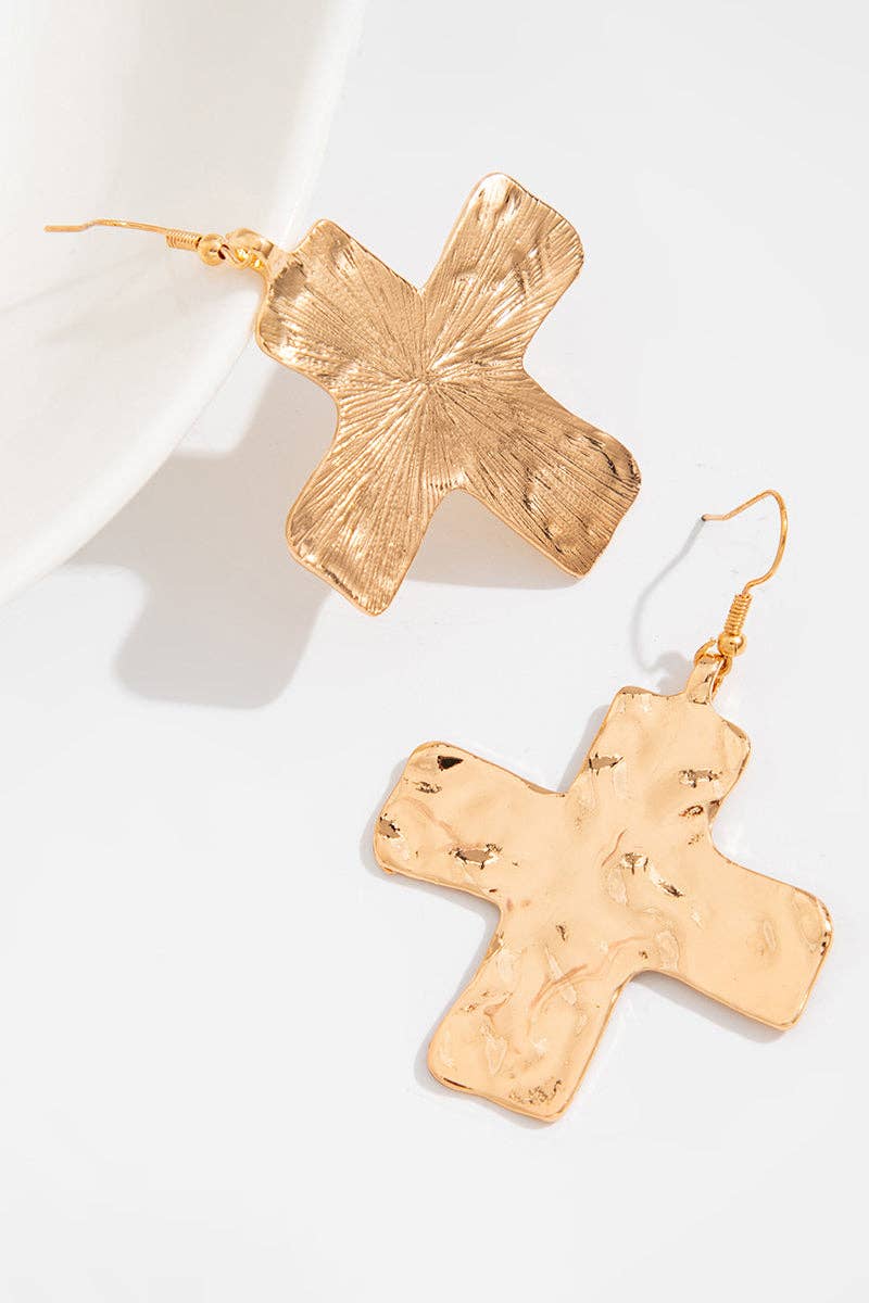Hammered Cross Earrings: GOLD / One Size
