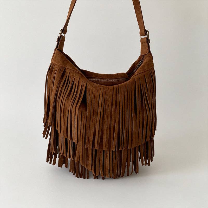 Layered Fringe Shoulder Bag: Coffee / F