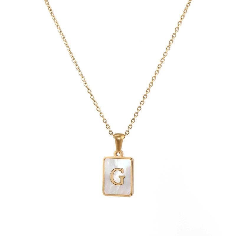 Square Initial 18K Gold-plated Stainless Steel Necklace -FGS: N