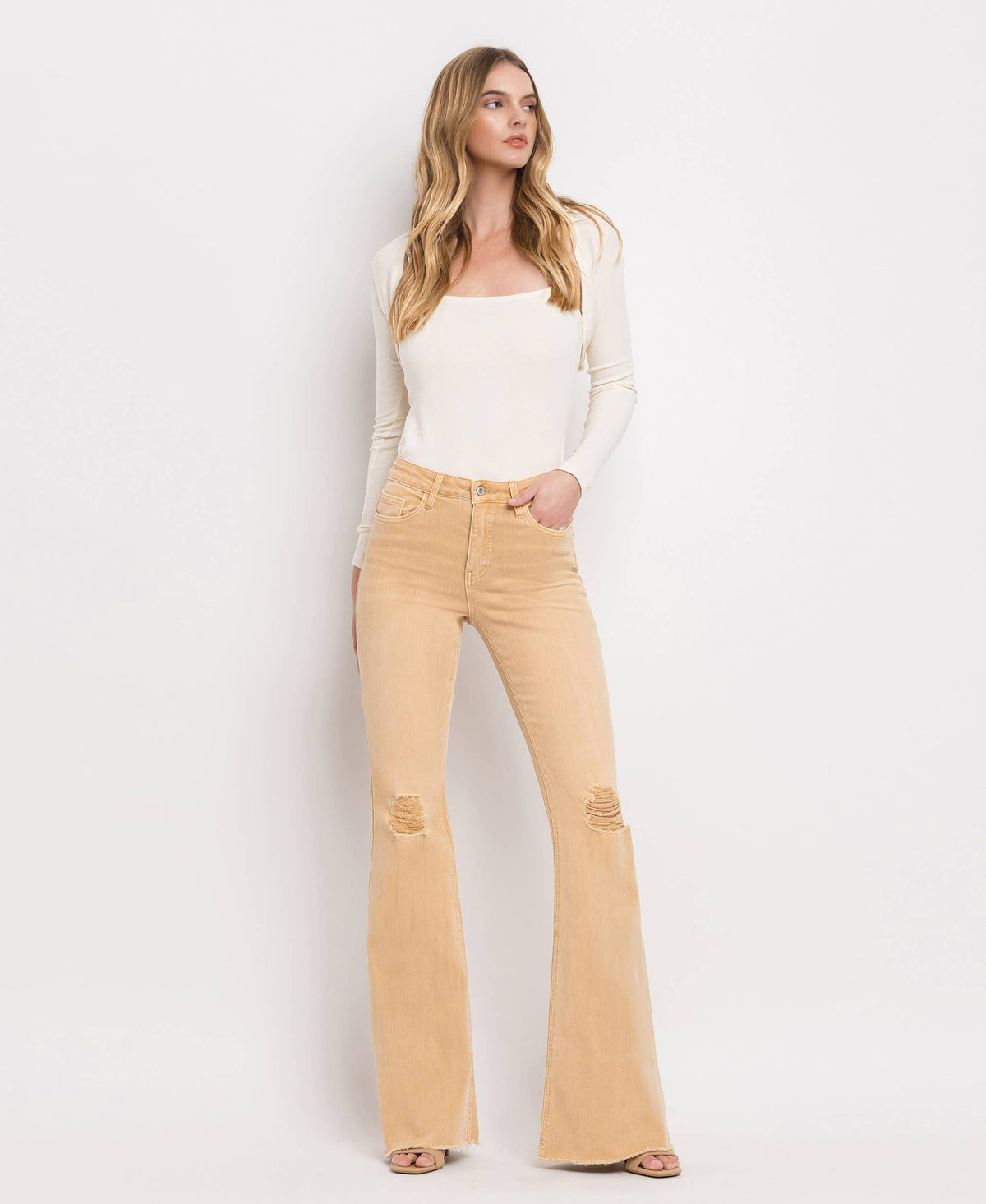 HIGH RISE SUPER FLARE JEANS V3029: DEW DROP / 27