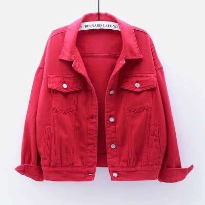 Solid color slim cropped denim jacket casual jacket: White / (M) 1