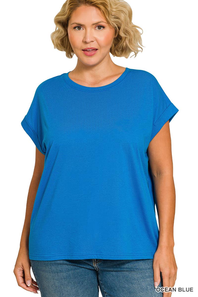,..._ Plus size Cotton Folded Sleeve T Shirt: +WHITE-173980 / 1X