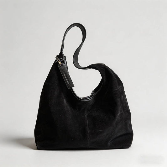 Vintage Suede Hobo Shoulder Bag: Black / One Size