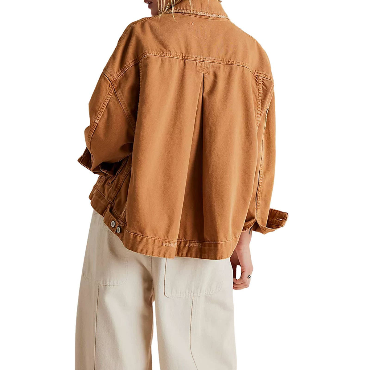 LOOSE STYLISH SOLID COLOR DENIM JACKET FOR WOMEN: BLUE / (M) 1