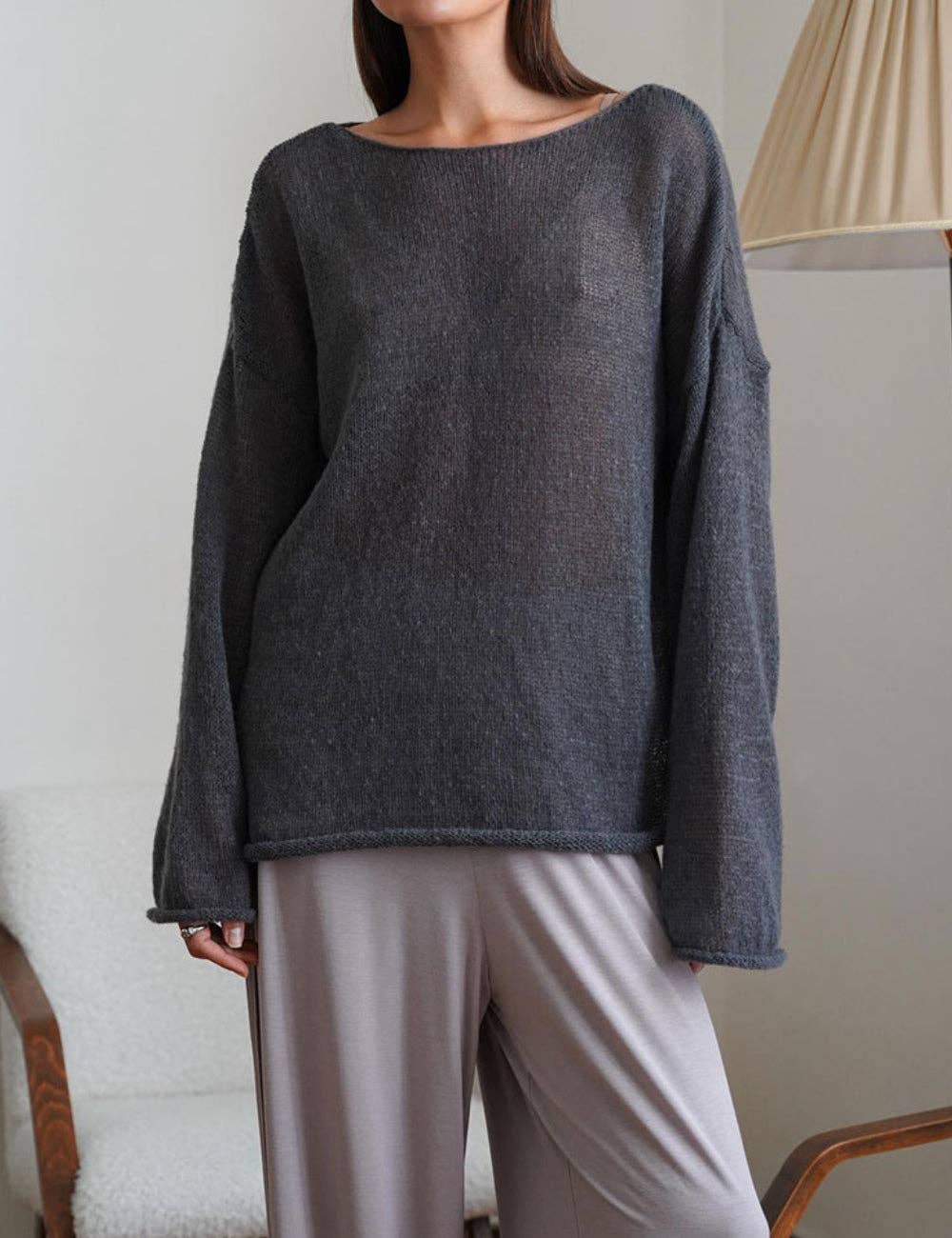 Ladies Solid Color Hollow Knit Top MY0106: Light Pink / M