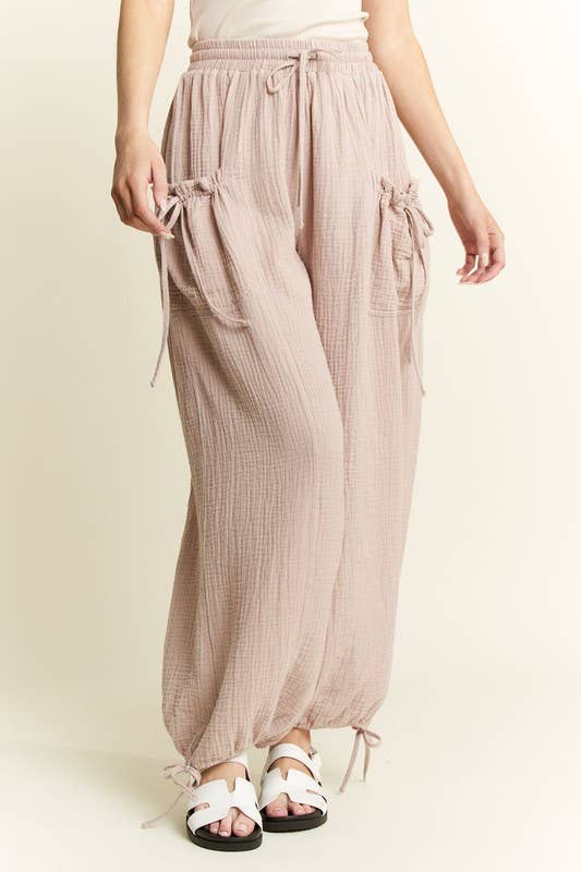 VINTAGE GAUZE JOGGER PANTS: Camel / 1XL