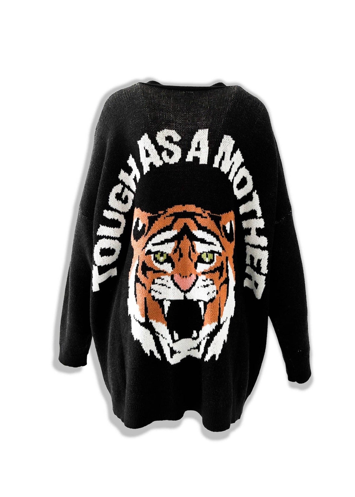 TOUGH AS A MOTHER CARDIGAN: Black / L/XL