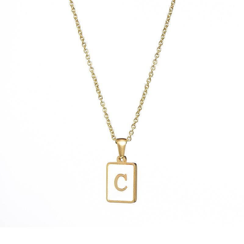 Square Initial 18K Gold-plated Stainless Steel Necklace -FGS: R
