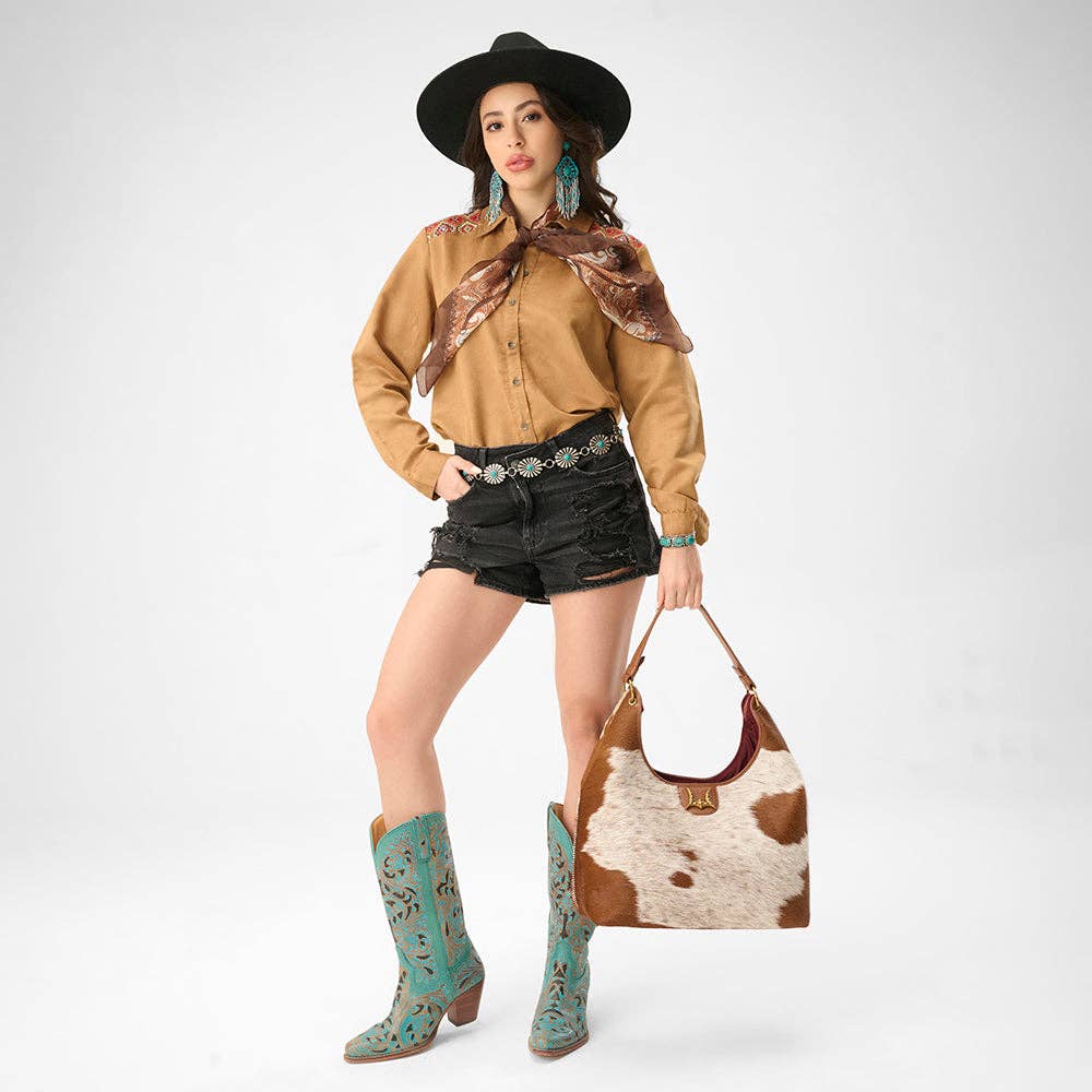 Loyal West Large Purse - In Brown & White Cowhide & Calfskin: Single