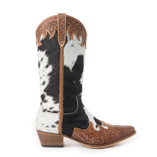 Adelaide Hair-On High Top Boots: Black and White / 8