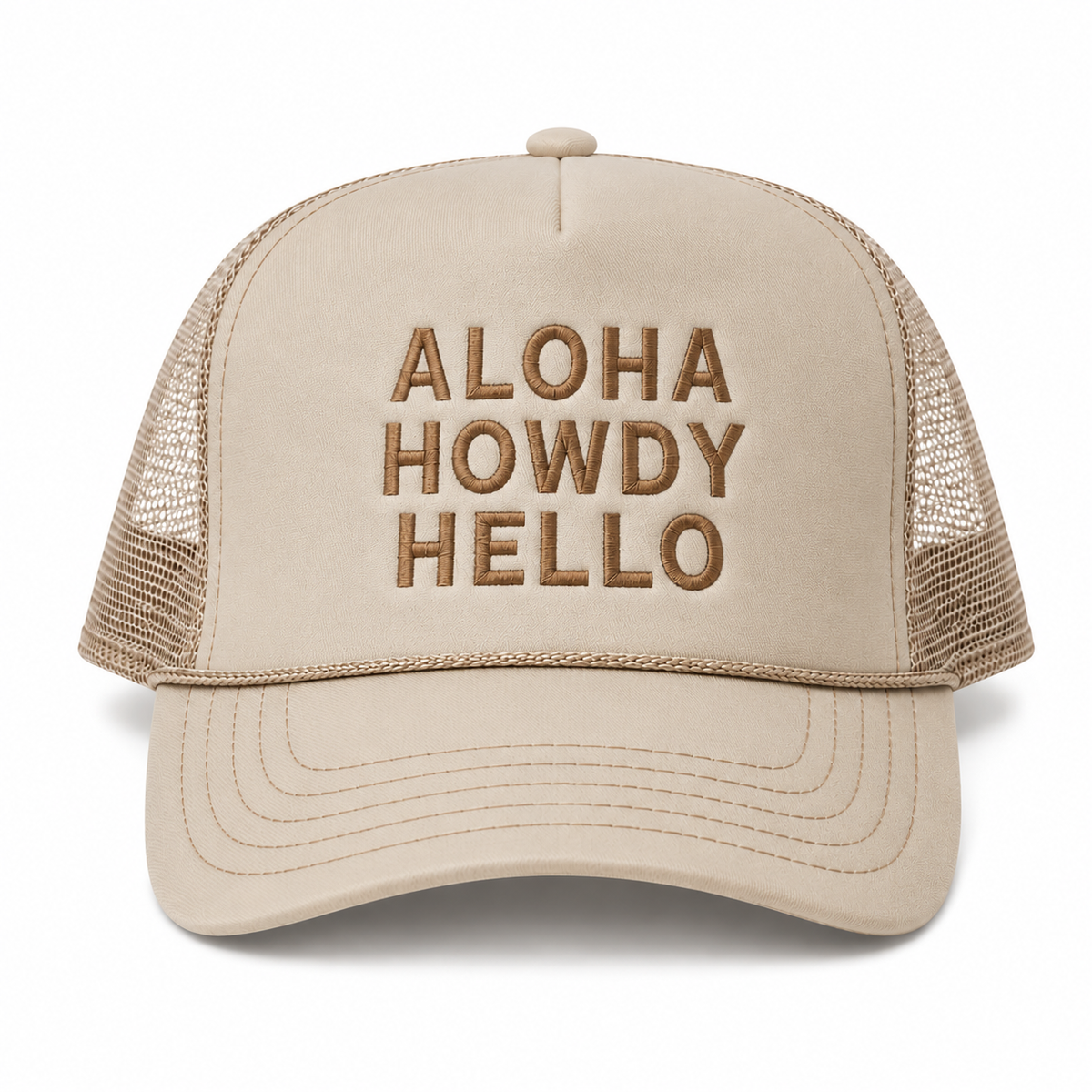 Aloha Howdy Hello Trucker hats: Green