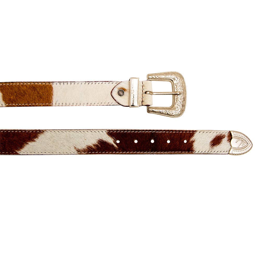 Whoop Hairon Leather Women's Belt: Brown & White / LARGE