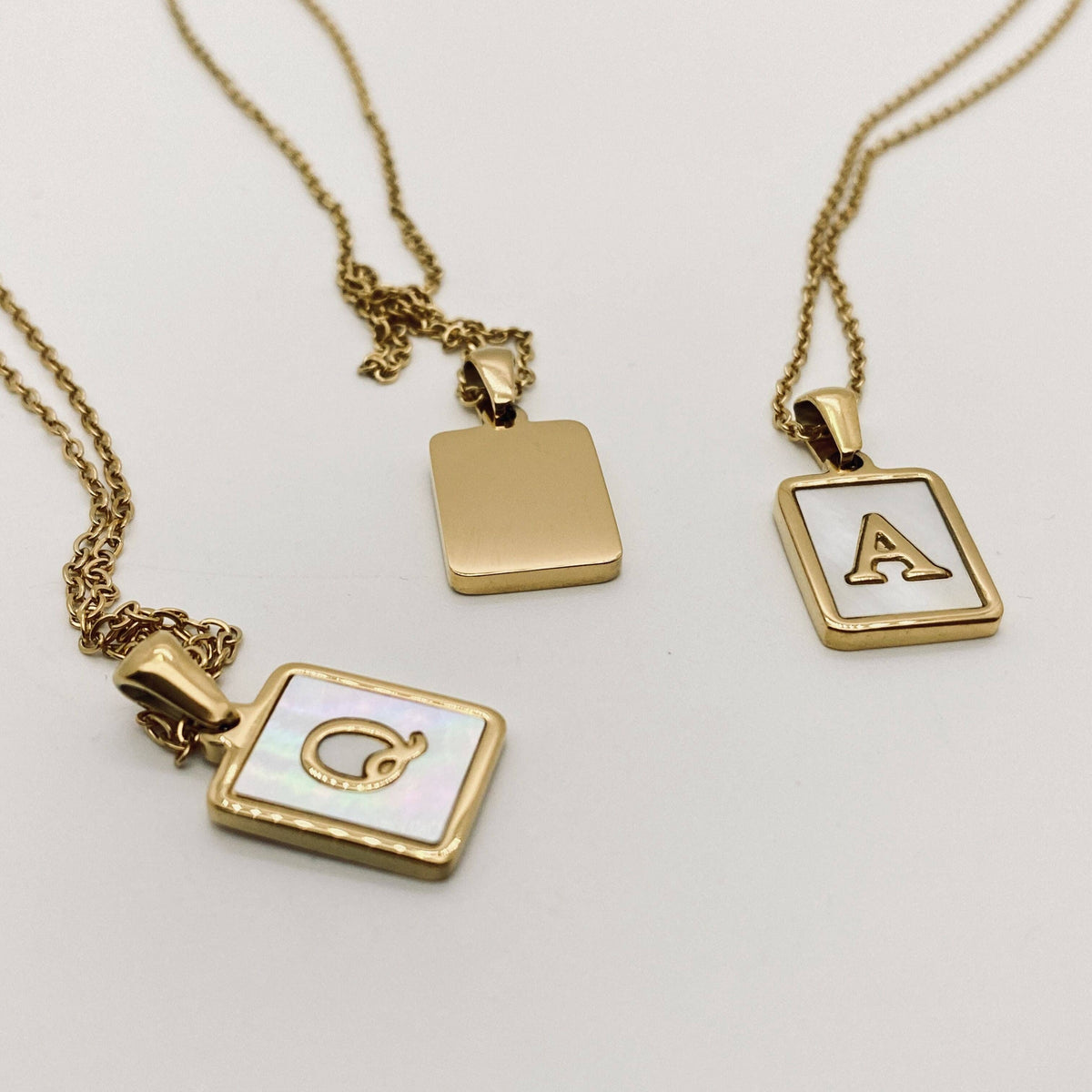 Square Initial 18K Gold-plated Stainless Steel Necklace -FGS: Y