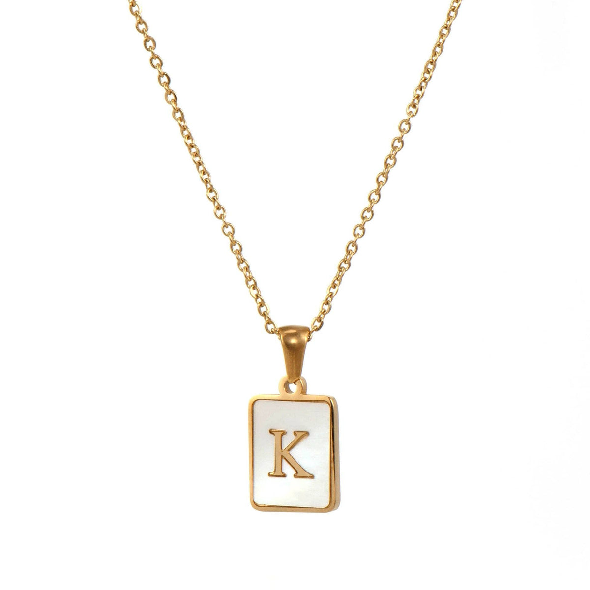 Square Initial 18K Gold-plated Stainless Steel Necklace -FGS: R