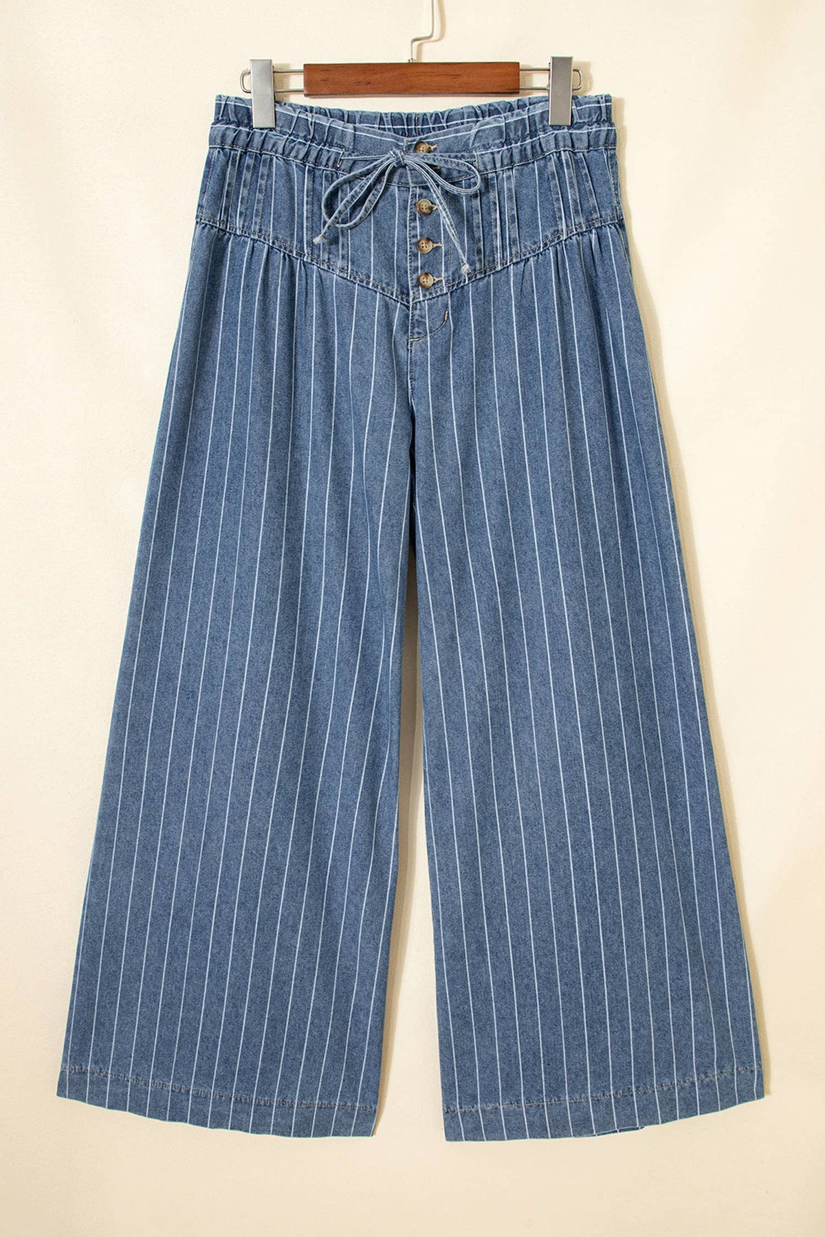 66 Plus Size Button Pleated Drawstring Waist Wide Leg Jeans: Blue / 2X