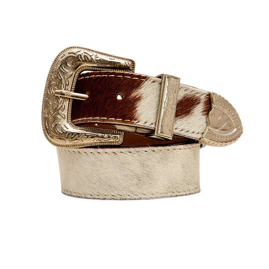 Whoop Hairon Leather Women's Belt: Brown & White / LARGE