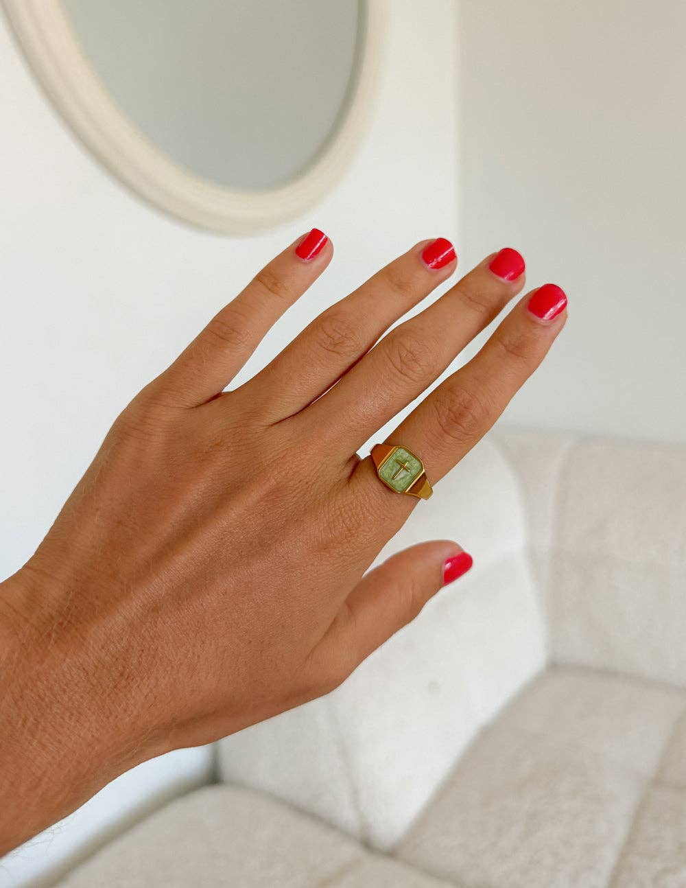 Matcha Green Enamel Cross Ring: 8