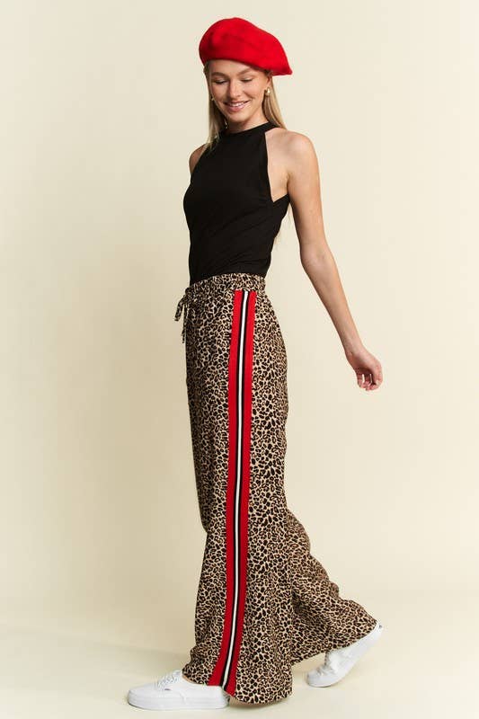 LEOPARD CONTRAST TROUSER RED PANEL: MOCHA BROWN / L