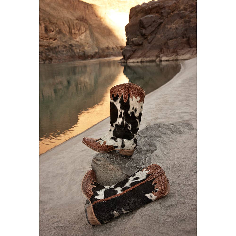 Adelaide Hair-On High Top Boots: Black and White / 8