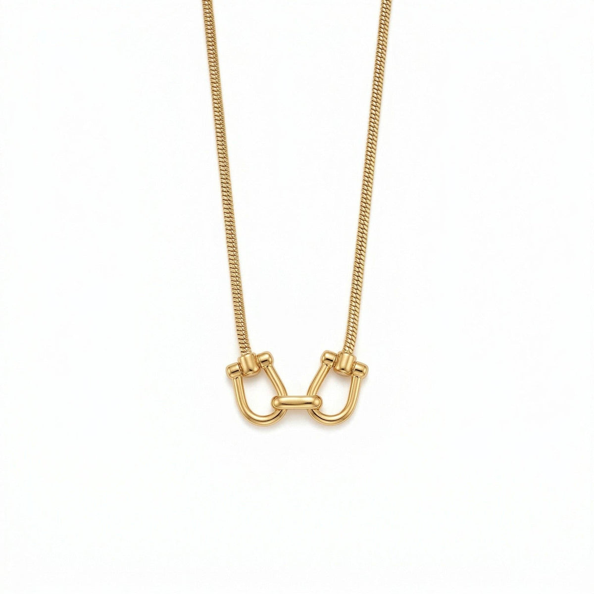Gold Double Horse Bit Snake Chain Necklace