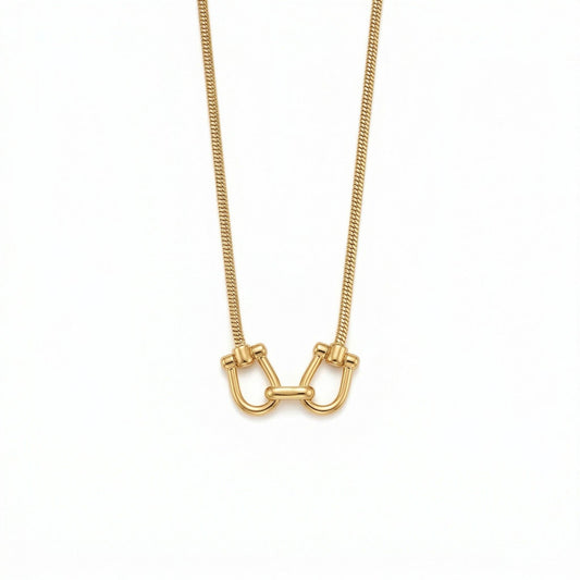 Gold Double Horse Bit Snake Chain Necklace