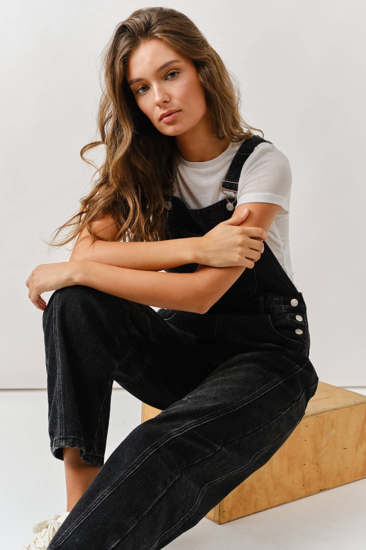 MAP2994 SLOUCHY RELAX FIT DENIM OVERALL: DARK BLUE WASH / L