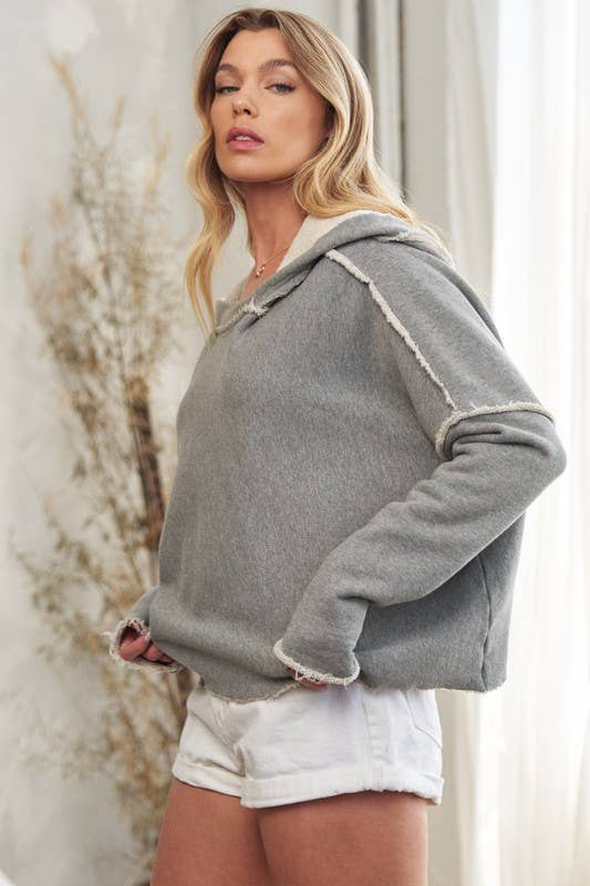 UNFINISHED HEM COTTON FRENCH TERRY HOODIE: H. GREY / M