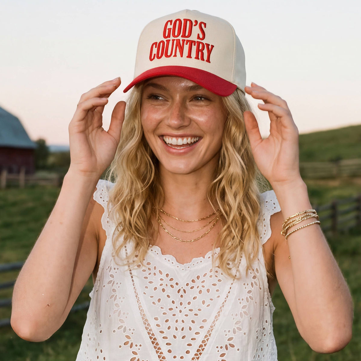 C.C GOD'S COUNTRY Letter on Two Tone Trucker Hat: DKM