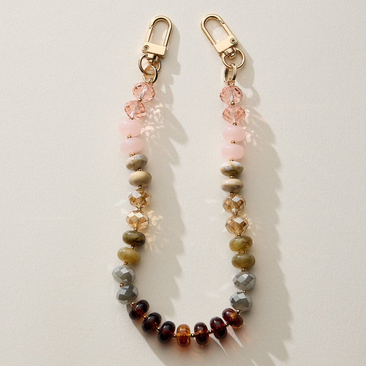 Mixed Bead Bag Keychain with Gold Clasps: NAT / ONE