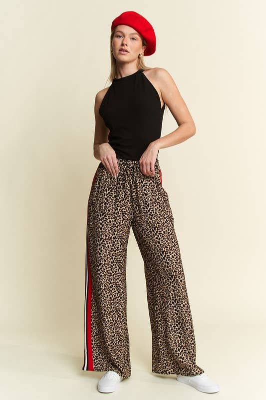 LEOPARD CONTRAST TROUSER RED PANEL: MOCHA BROWN / M