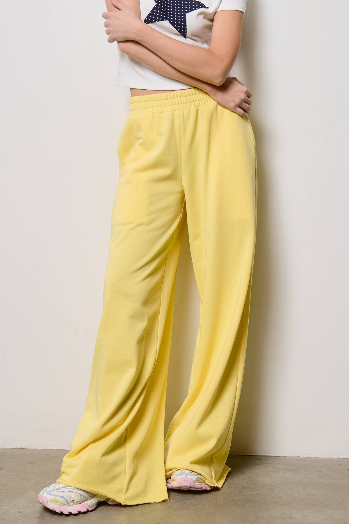 Wide Leg Cotton Jogger Sweatpants: Heather Grey / L