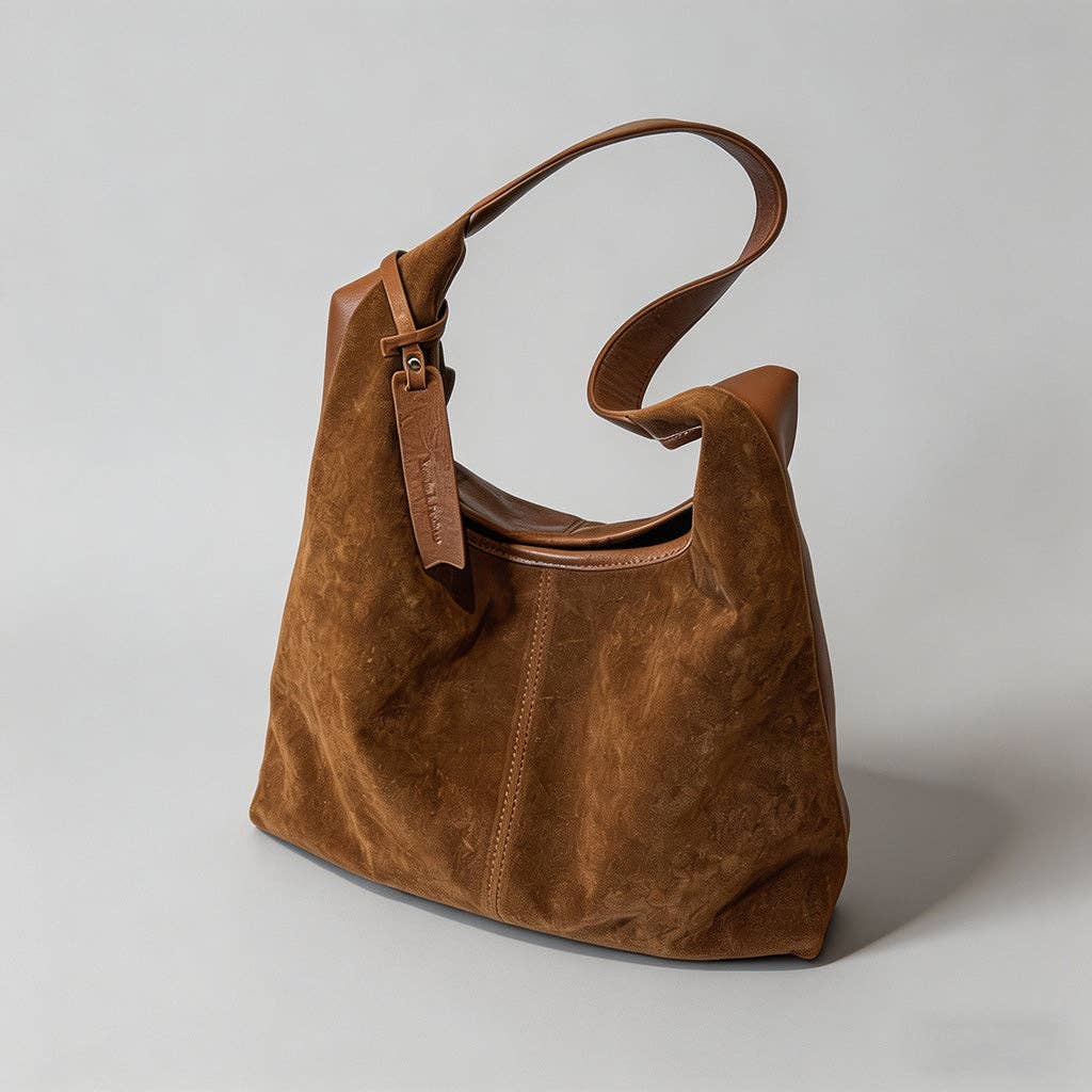 Vintage Suede Hobo Shoulder Bag: Black / One Size