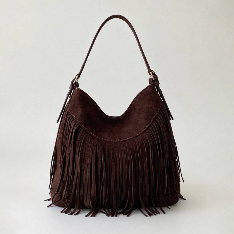 Layered Fringe Shoulder Bag: Chocolate / F