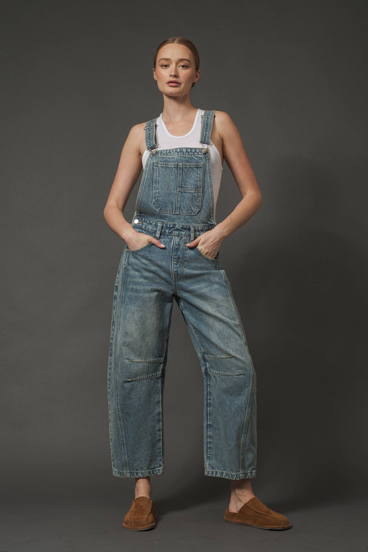 MAP2994 SLOUCHY RELAX FIT DENIM OVERALL: DENIM / M
