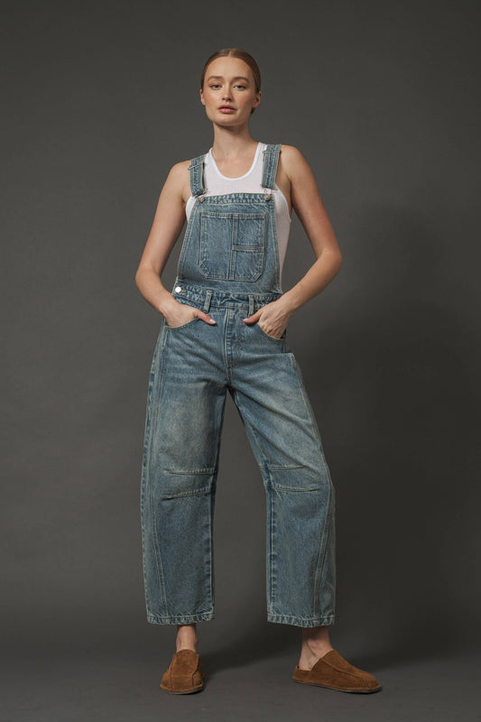 MAP2994 SLOUCHY RELAX FIT DENIM OVERALL: DENIM / M