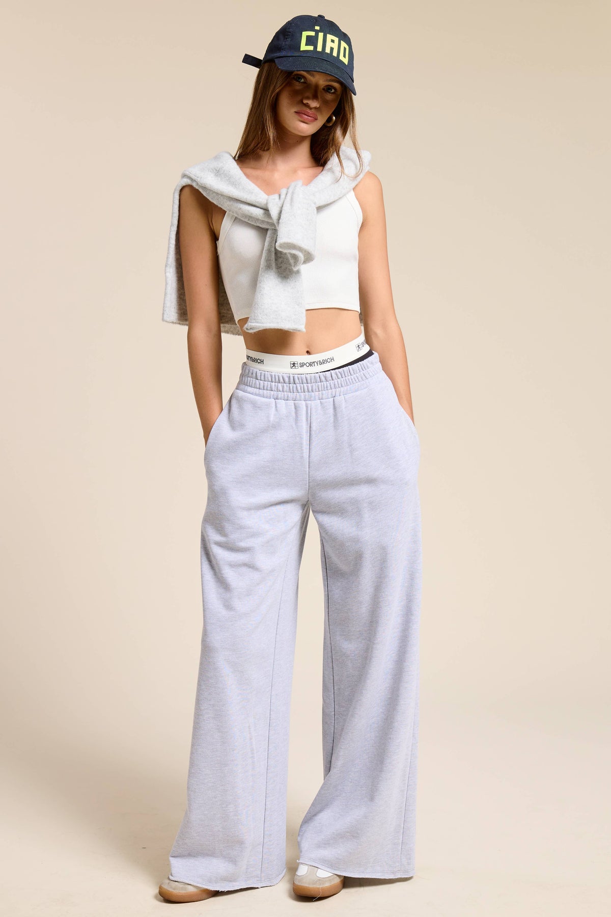 Wide Leg Cotton Jogger Sweatpants: Heather Grey / M