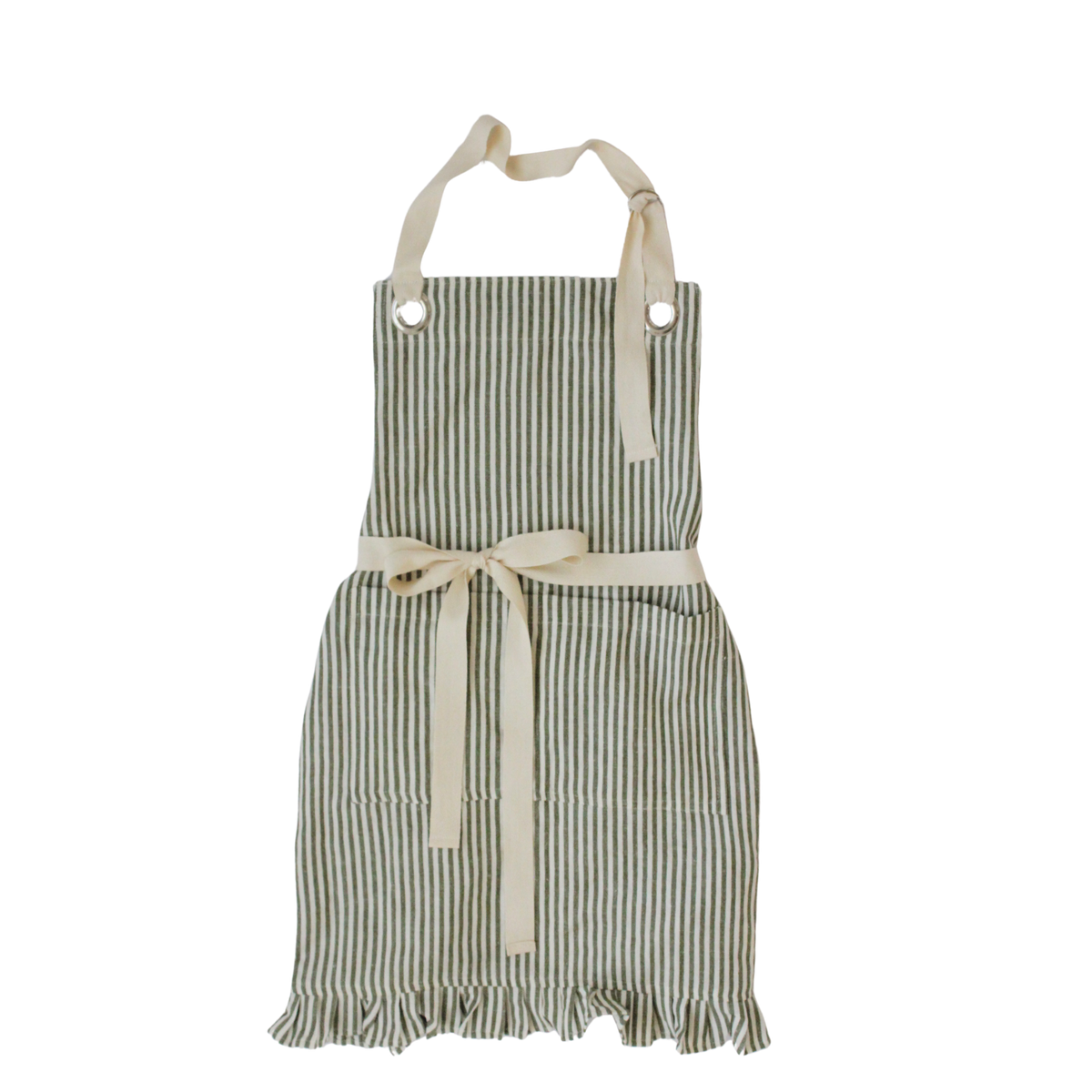 Ruffle Pin Stripe Apron: Black