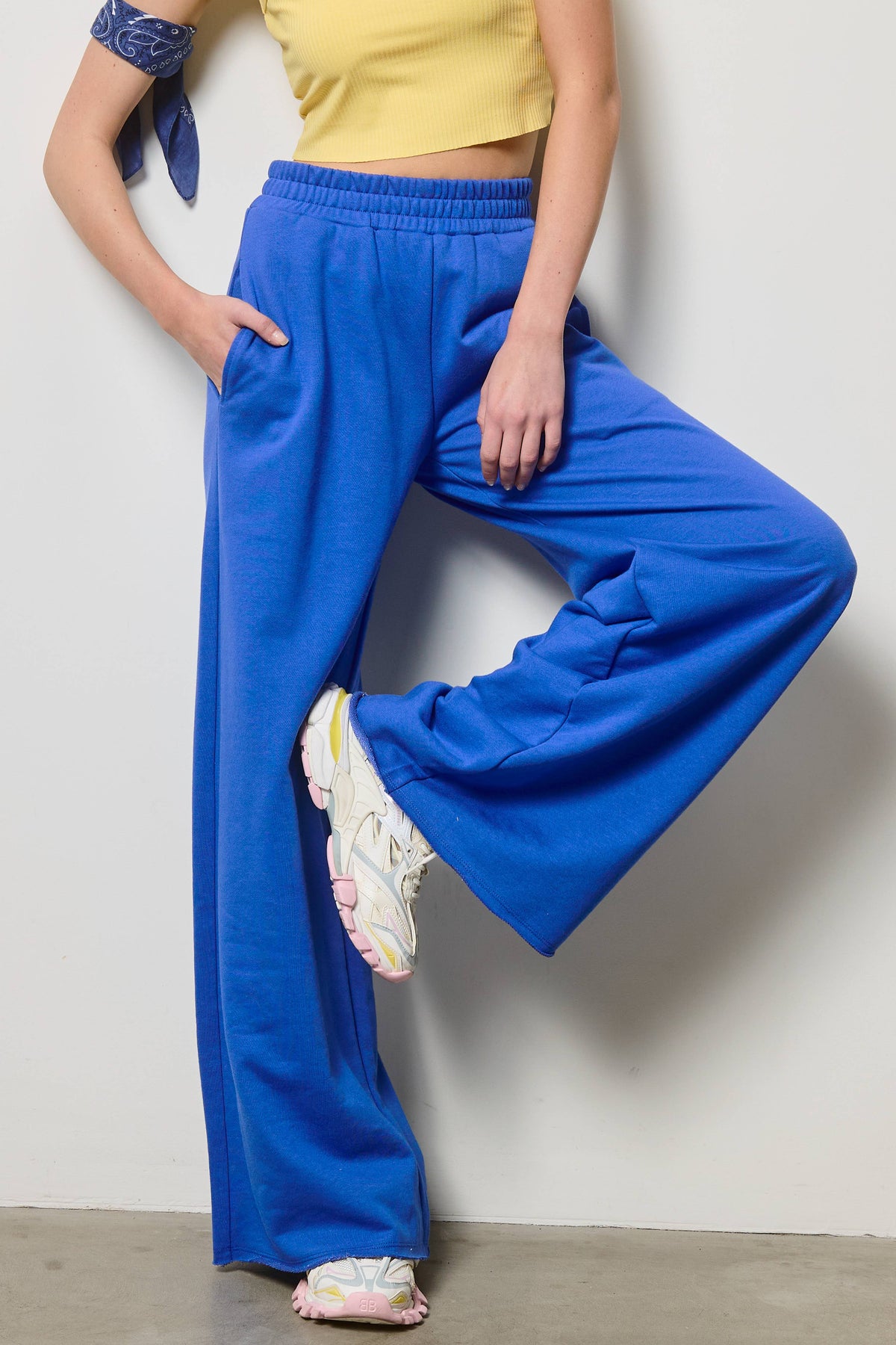 Wide Leg Cotton Jogger Sweatpants: Heather Grey / L