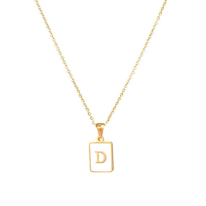 Square Initial 18K Gold-plated Stainless Steel Necklace -FGS: J