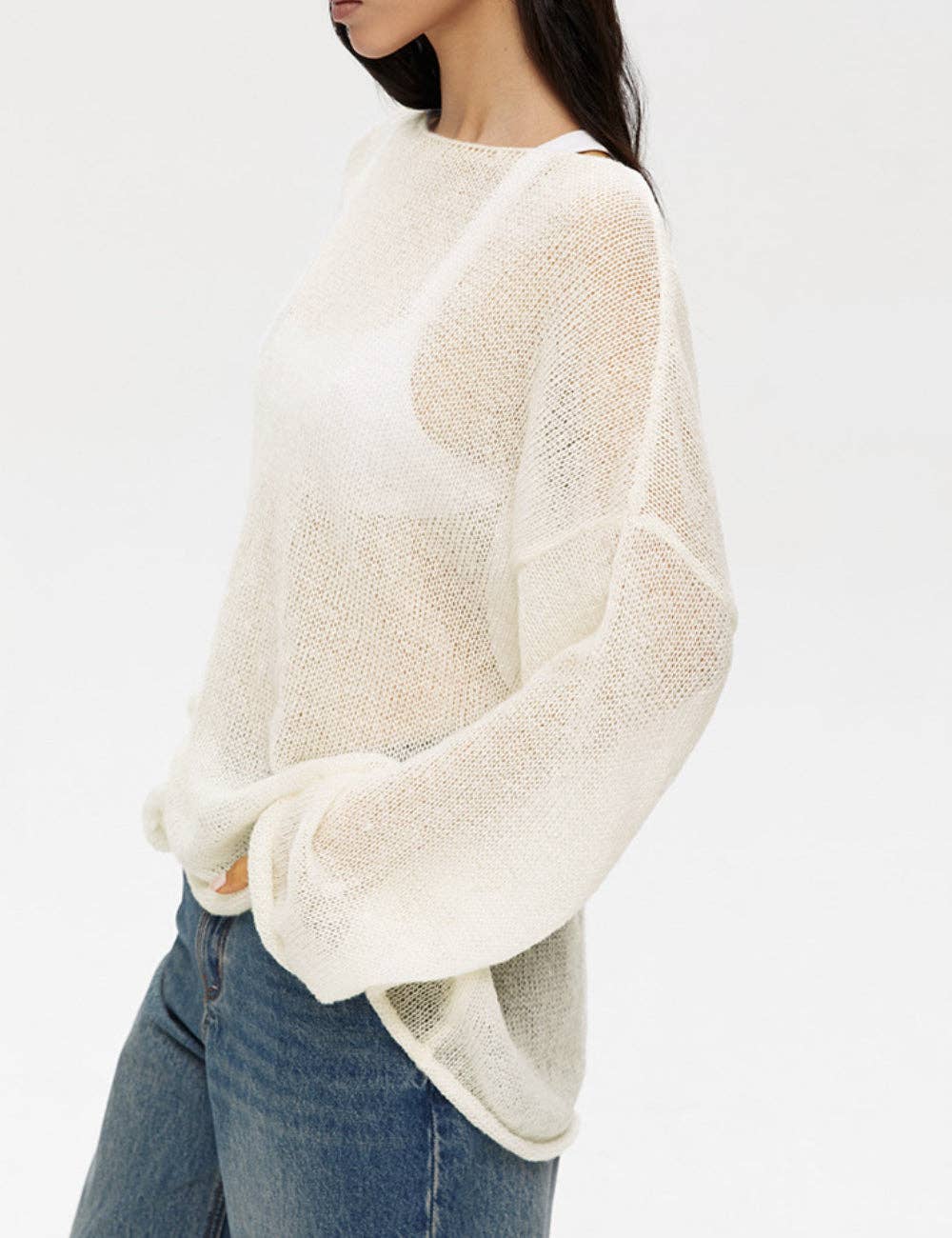Ladies Solid Color Hollow Knit Top MY0106: Light Pink / M